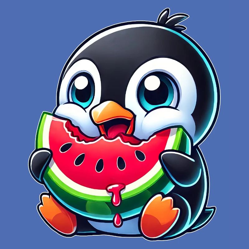 mignon pingouin dessin animé pastèque été