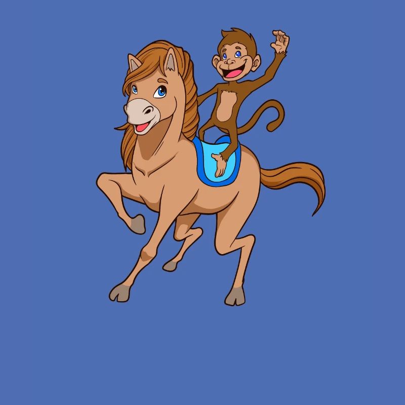 Comic Affe reitet auf Pferd
