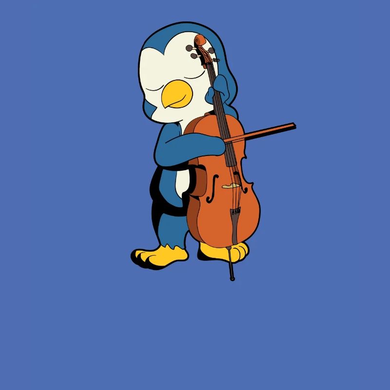 Comic Penguin plays cello
