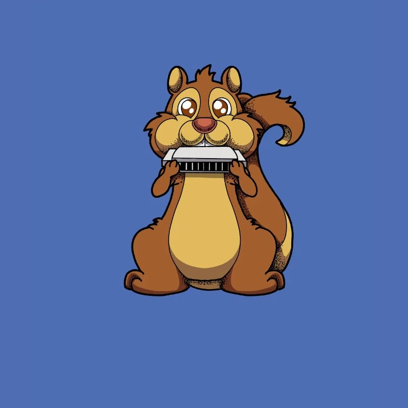 Comic Squirrel Playing Harmonica