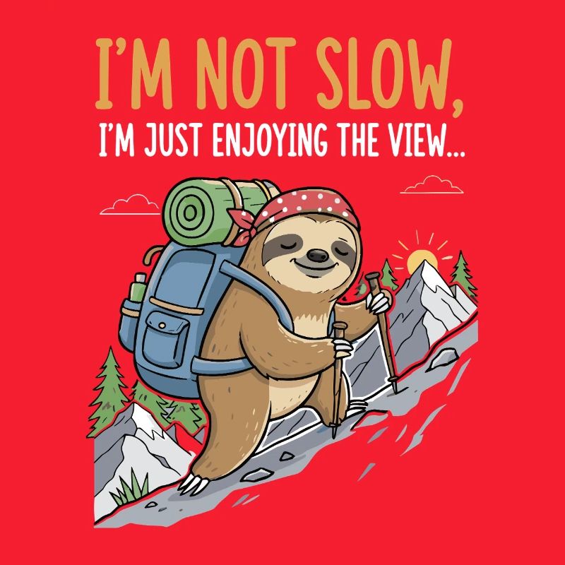 Sloth climbing a mountain with a view
