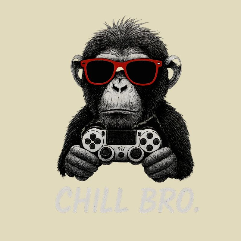 Gamer Monkey with Controller & Sunglasses Chill Bro