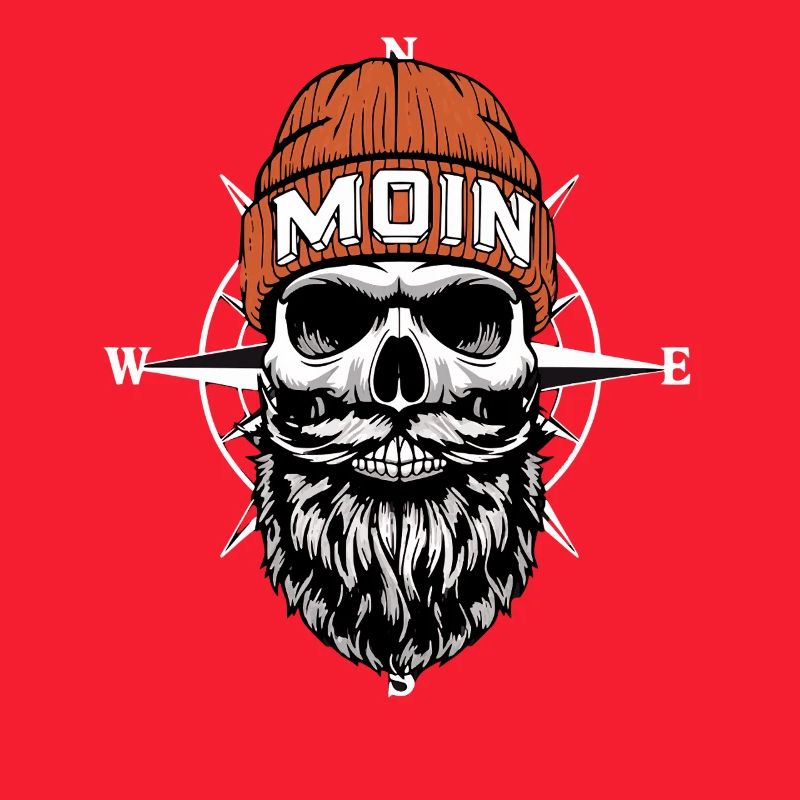 Norddeutsch Biker Skull mit Bart & Windrose Moin