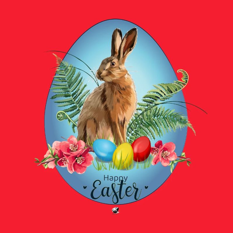 Bunny, Easter eggs and cherry blossoms illustration