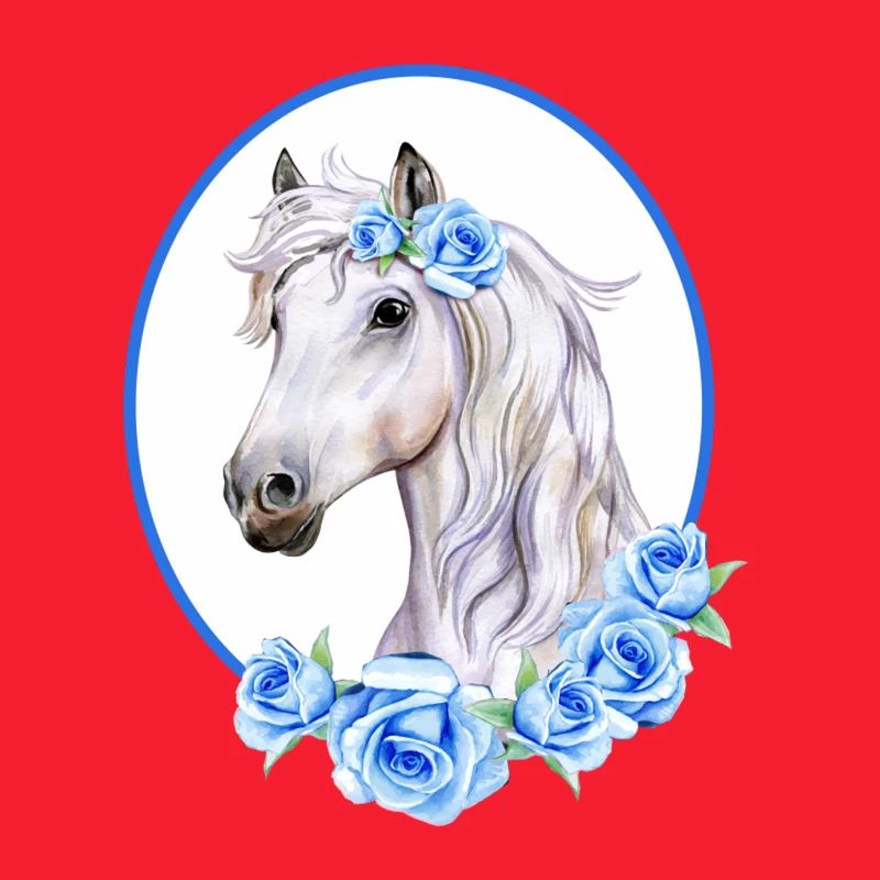 Romantisches weißes Pferd - Rosen hellblau