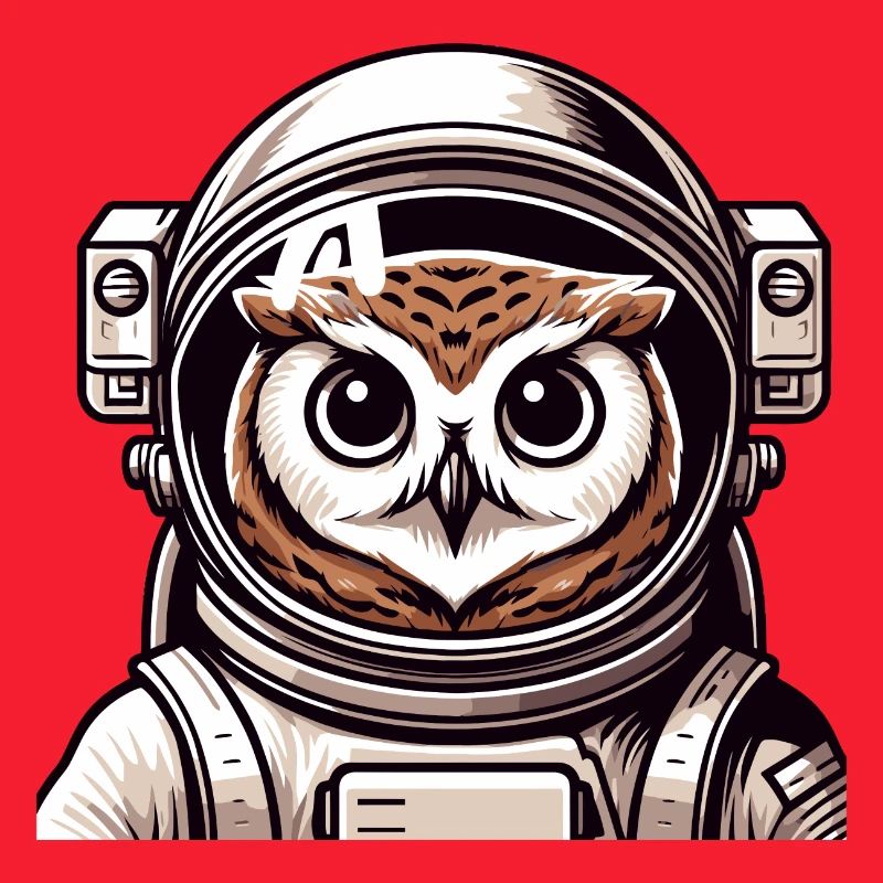 Eine Astronauten-Eule im Cartoon-Stil
