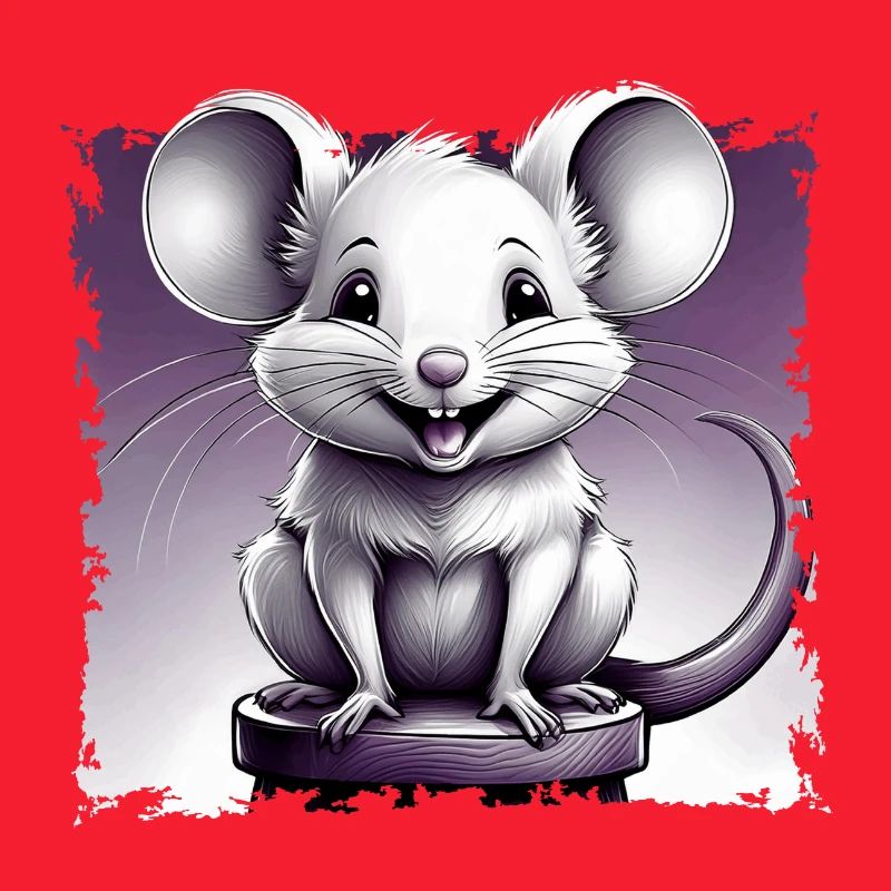 Maus comic lachend sitzt auf Hocker