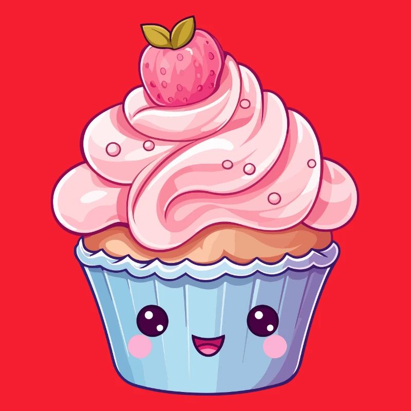 Kawaii Erdbeer Cupcake Design