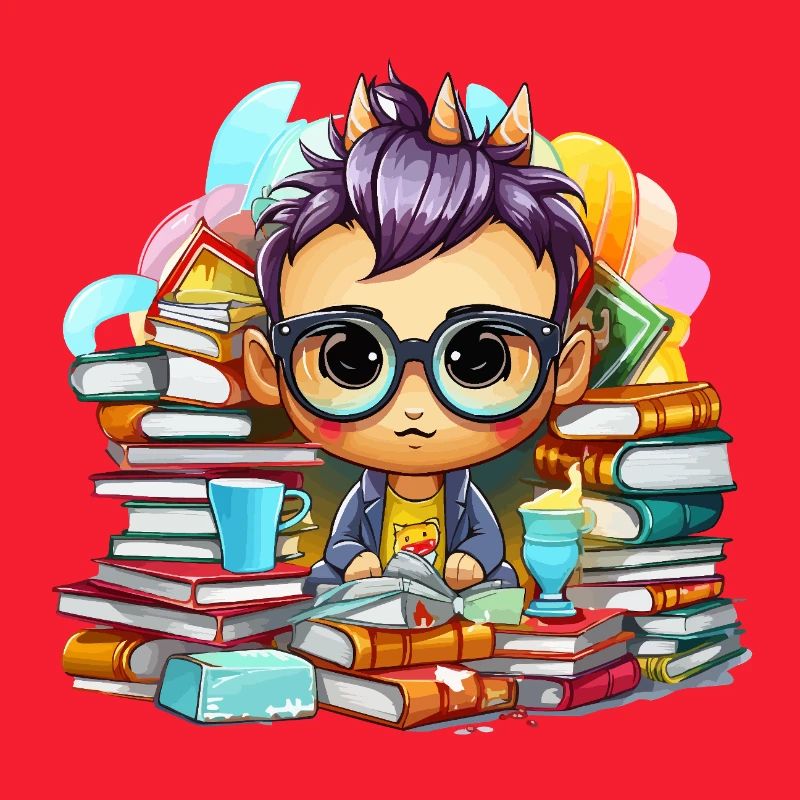 Lernheld Chibi mit Büchern