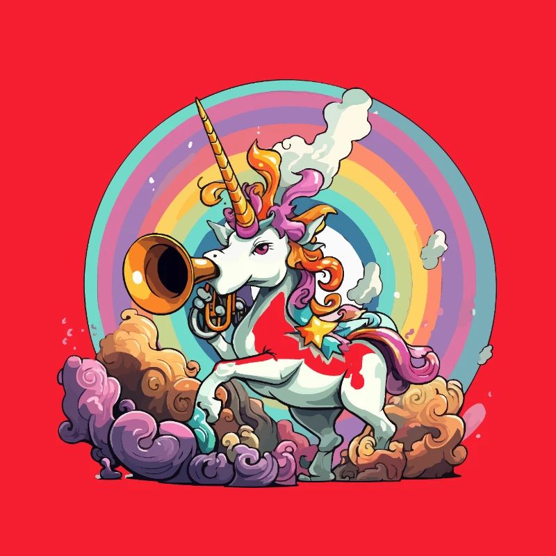 Regenbogen-Unicorn mit Trompete