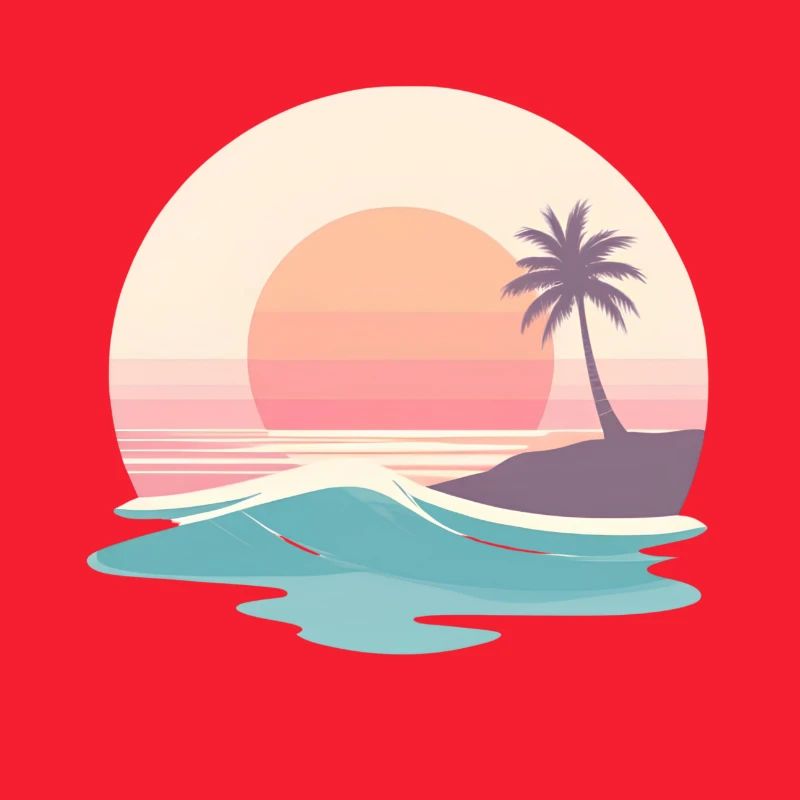 Retro Sunset Beach & Palm Tree
