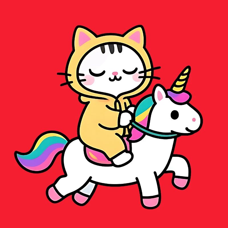 Katze auf einem Regenbogen-Einhorn
