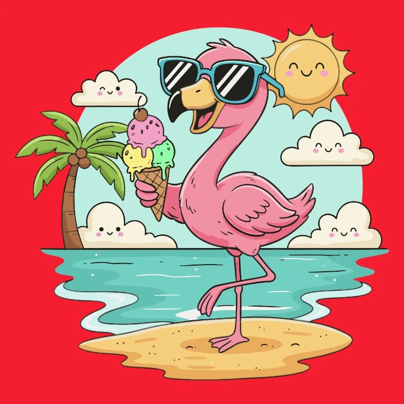 Flamingo am Strand mit Eis & Sonne