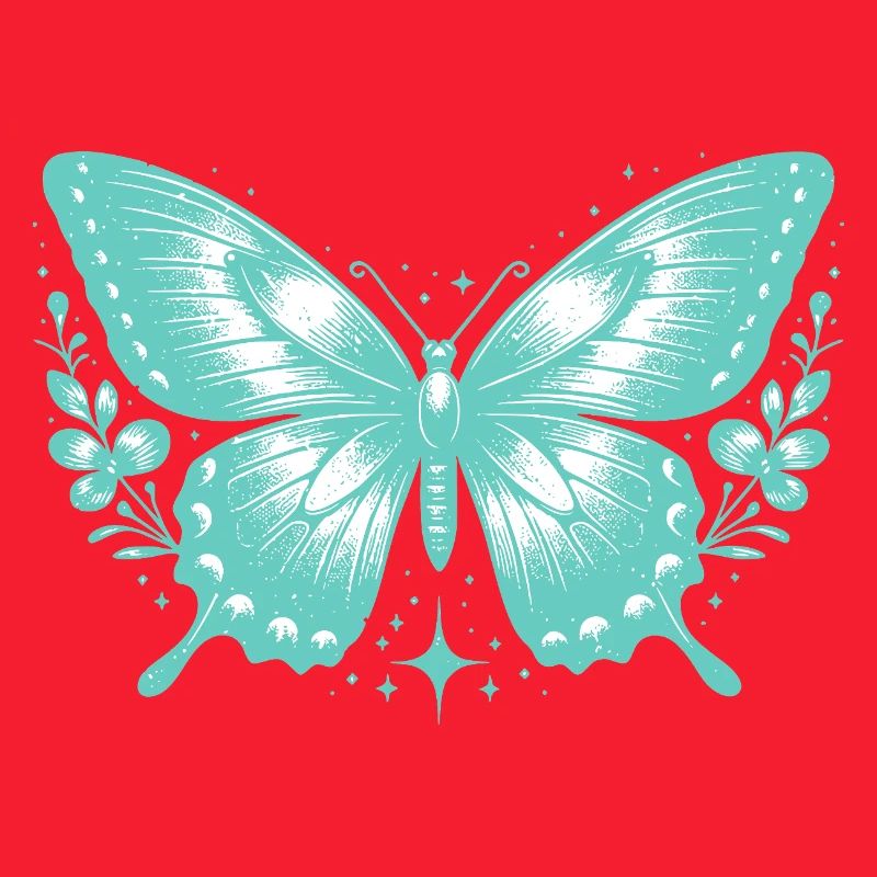 Papillon Turquoise et Fleurs