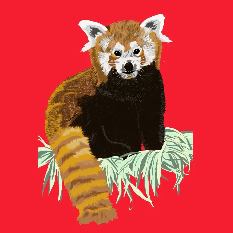 Roter Pandabaer auf Heu sitzend