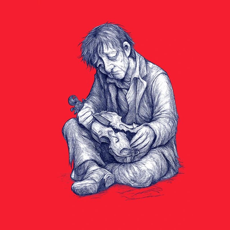 Melancholic reader | Hand Painted Drawing