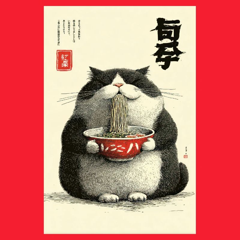 Neko-Nudelfest im Ukiyo-e-Stil