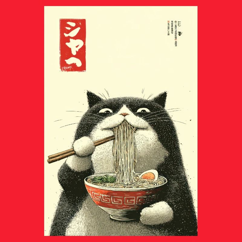 Ramen-Katze im Ukiyo-e-Stil