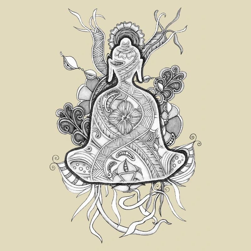Tranzending Buddha meditating hand-drawn 