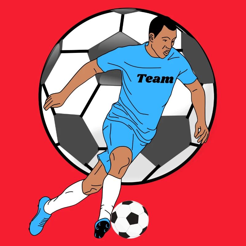 Blauer Teamkicker mit Ball