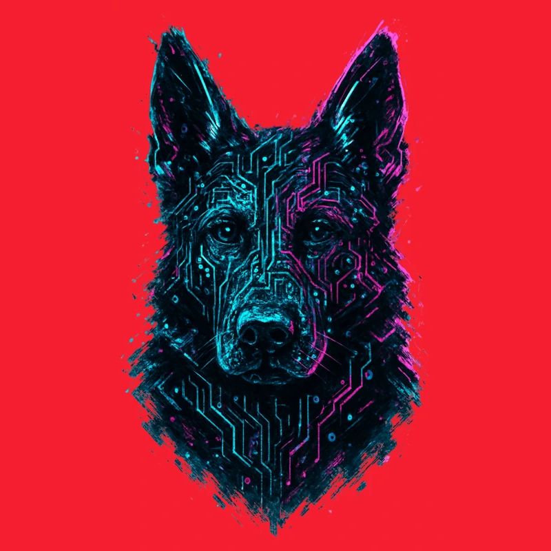 German Shepherd Cyber Tech Neon Design