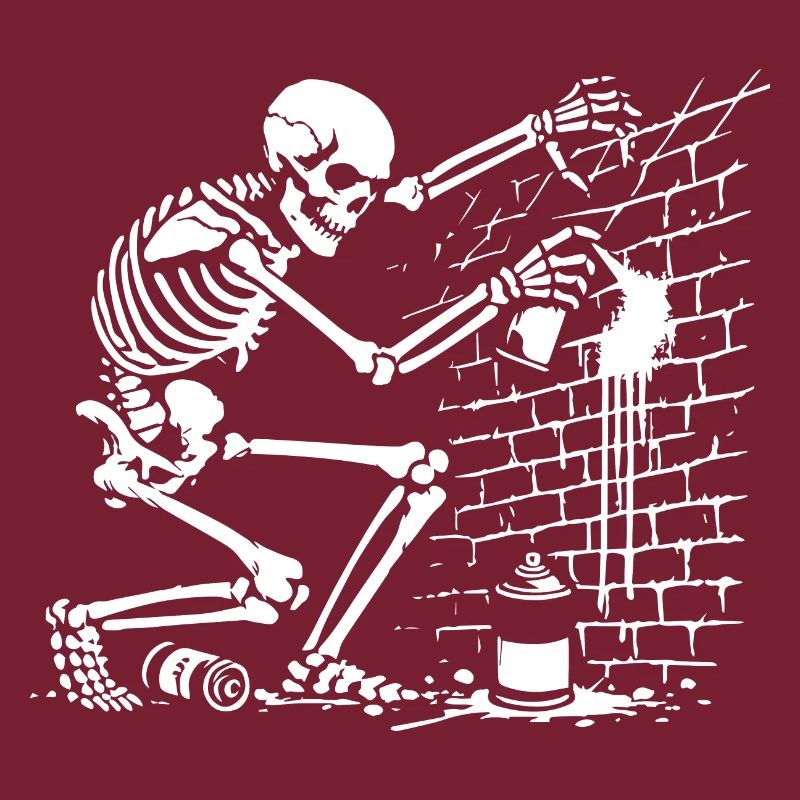 skeleton drawing a graffiti on the wall