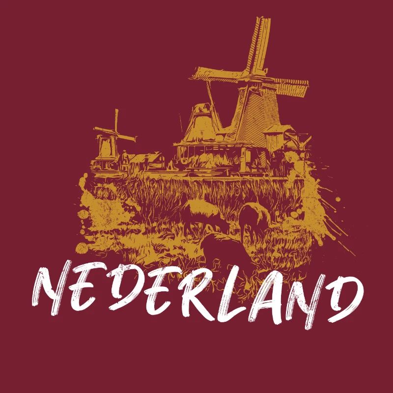 Illustration typical windmills in the Netherlands
