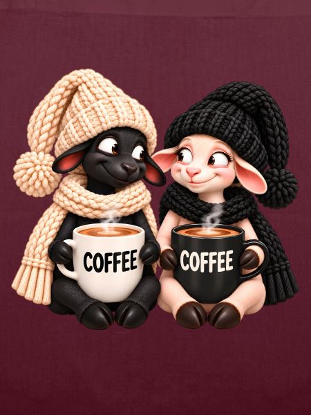 Schwarz-Weiß Schaf mit Kaffee