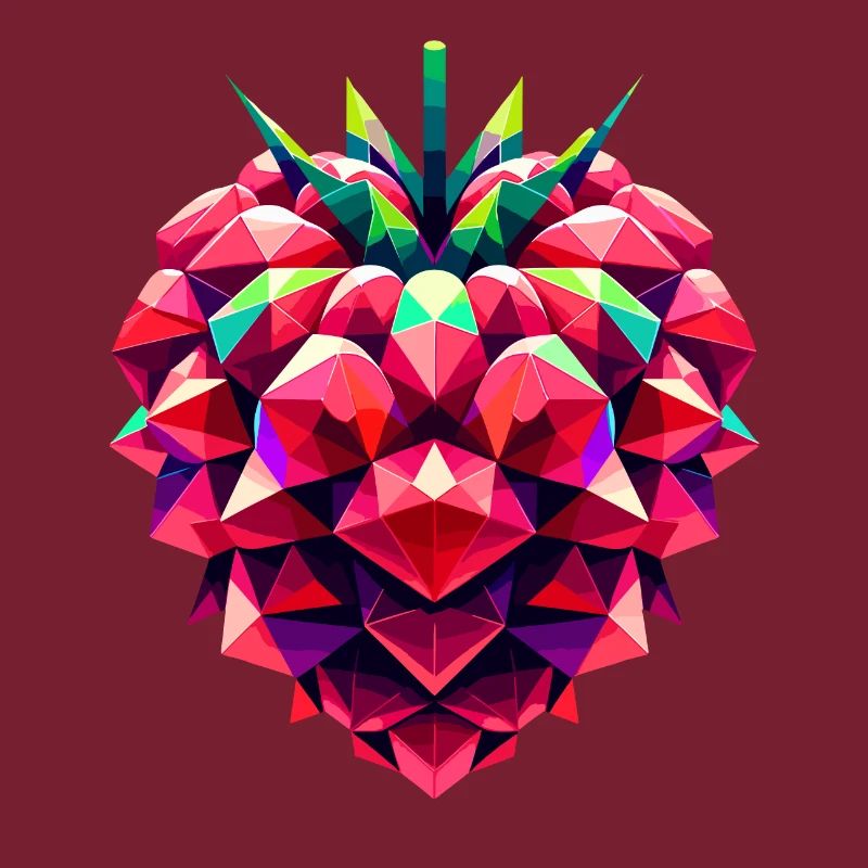 Geometrischer Himbeerbaum: Lebendiges Low-Poly-Artwork