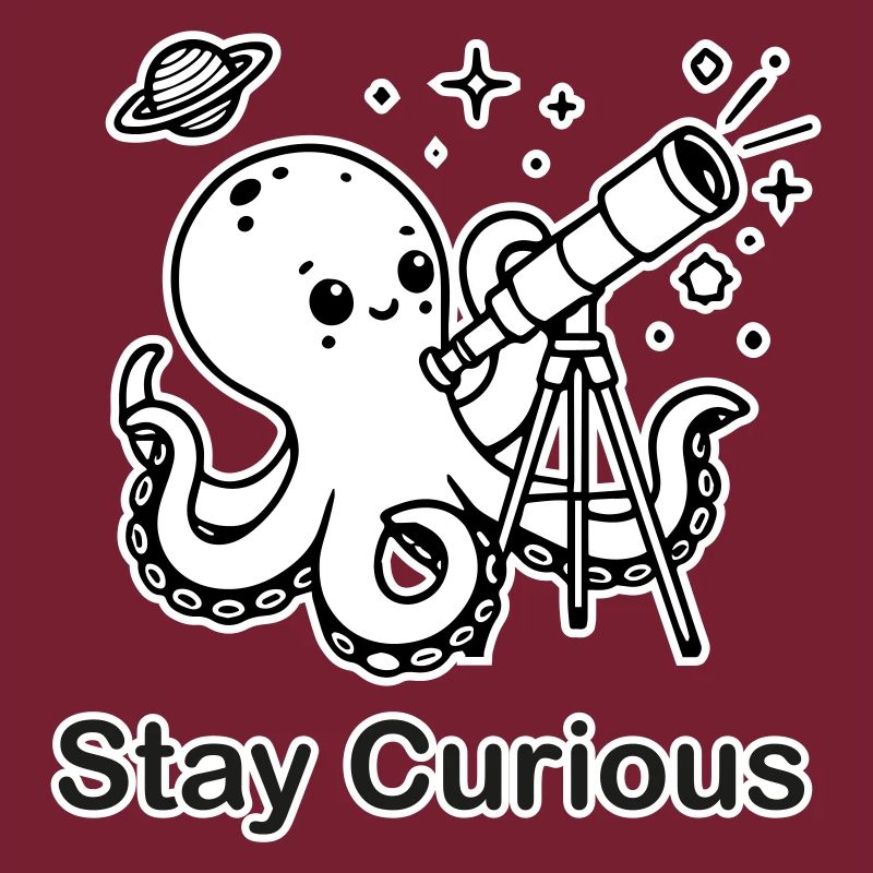 Octopus looking through telescope - Stay Curious