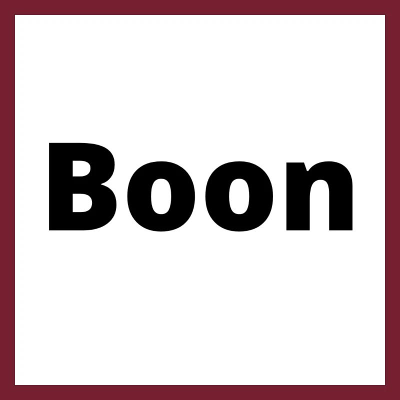 "Boon" Design in dicker schwarzer Schrift