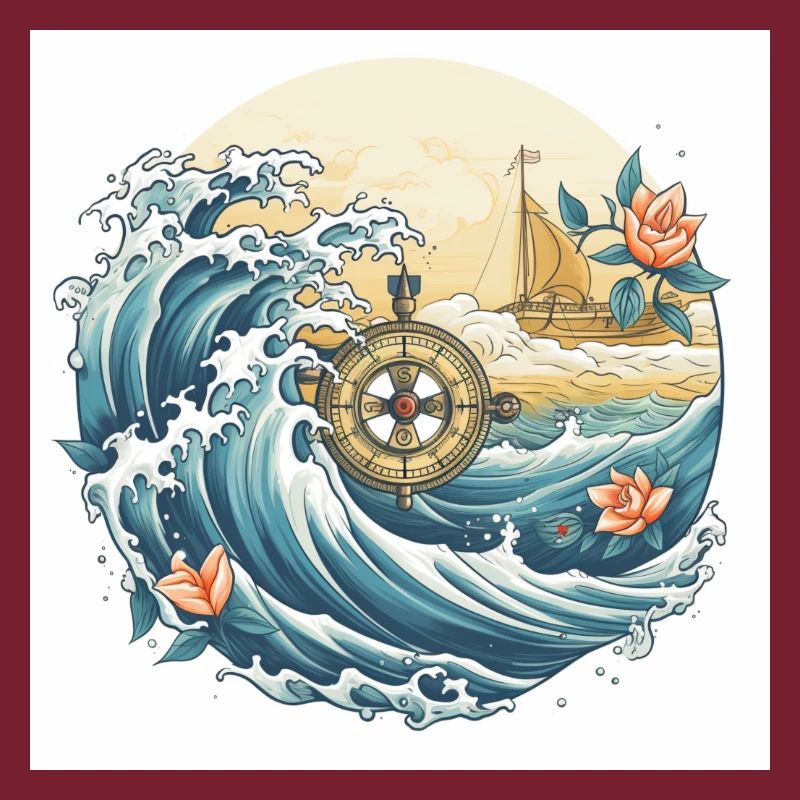 travel love symbol withe Kompass see waves