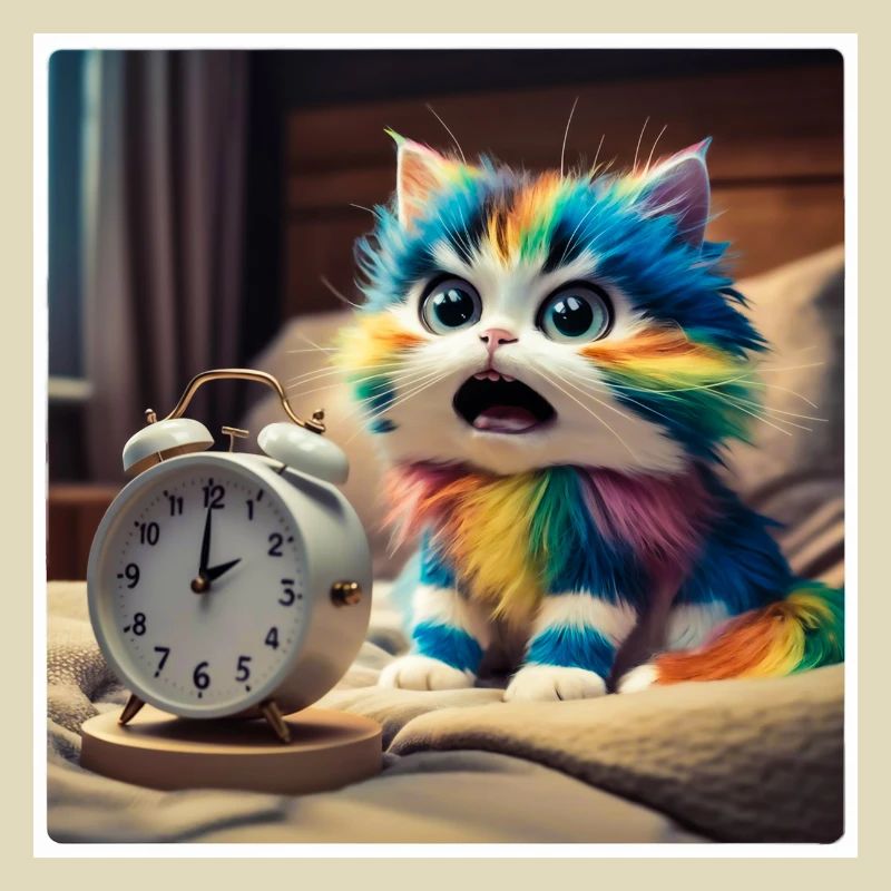 Katze mit Wecker