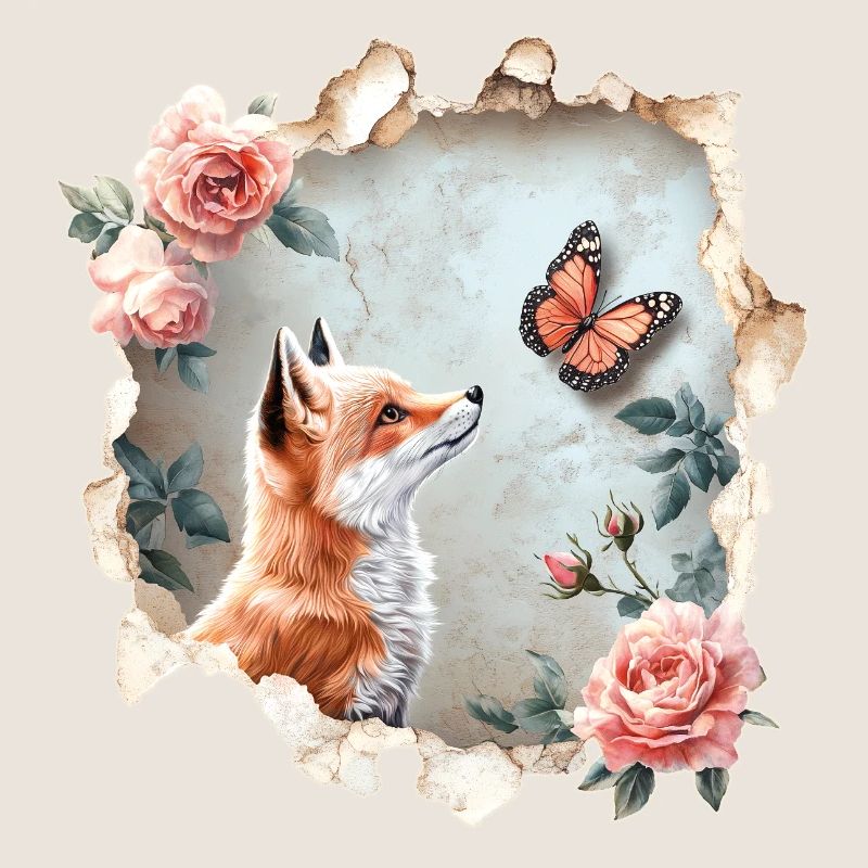 Fuchs mit Schmetterling