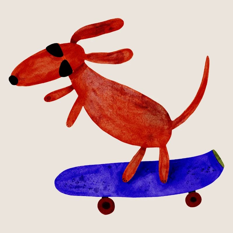 Dackel auf Skateboard