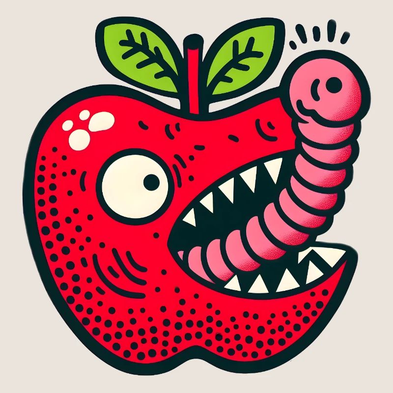 Apfel frisst Wurm