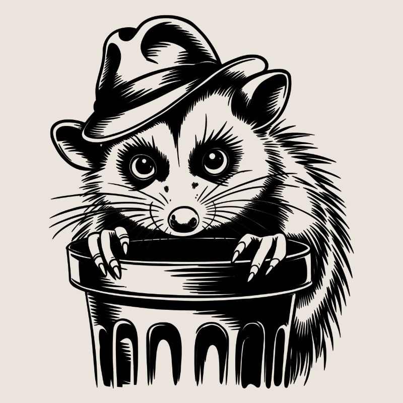 Cool possum with hat and garbage can