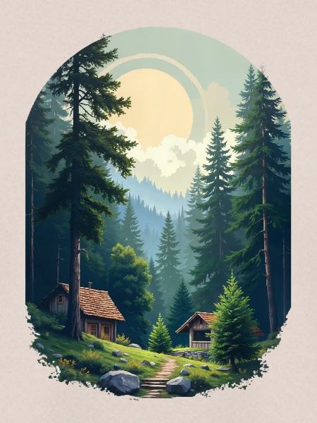Verpixelte Hütte im Wald