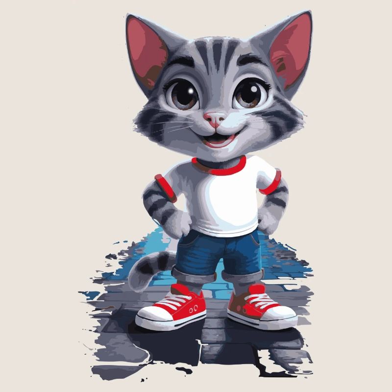 Verspielte Katze im Kinder-Stil