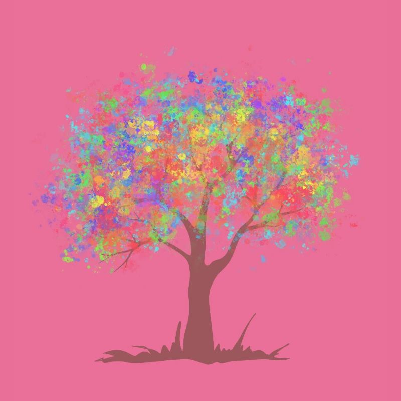 Tree with rainbow colors leaves
