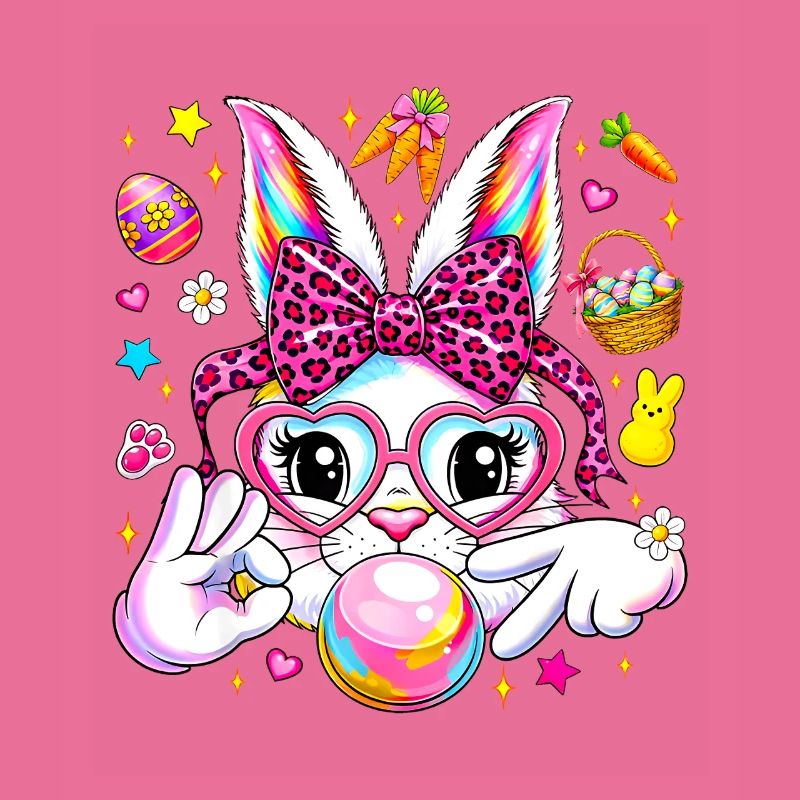 Cute bunny rabbit face leopard coquette bow six 