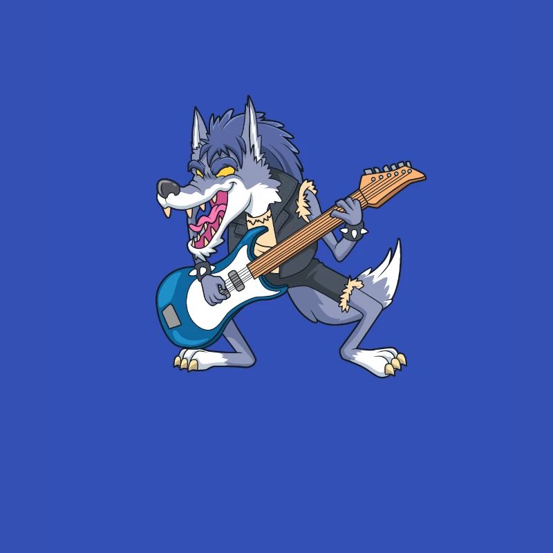Cartoon Wolf rockt E-Gitarre