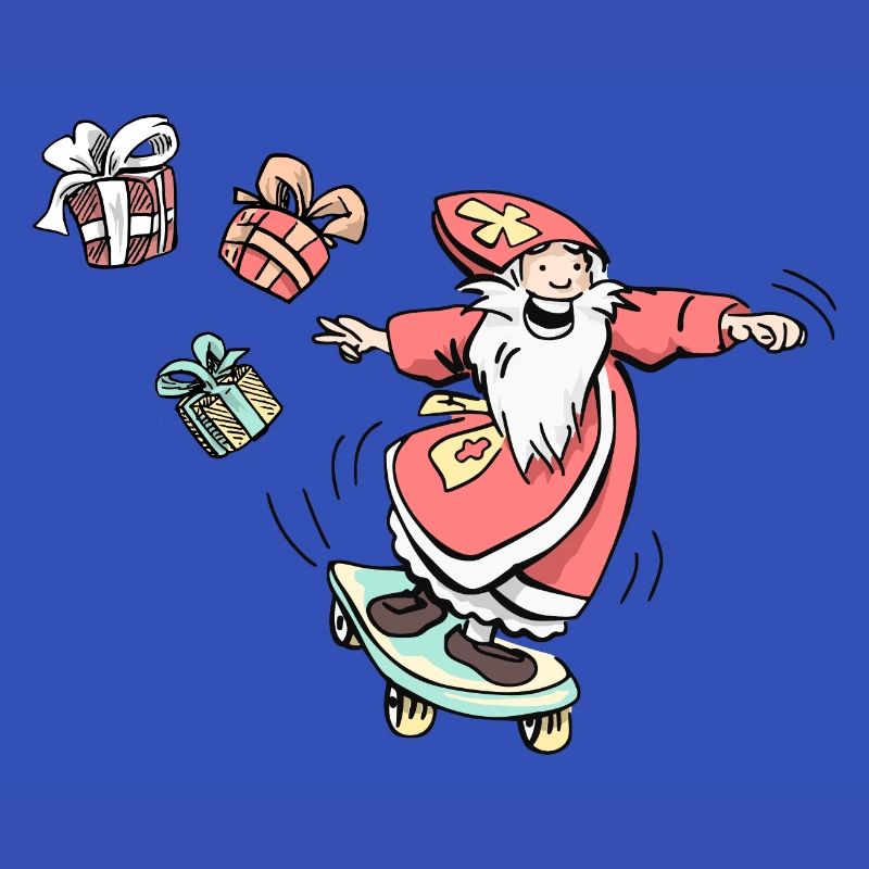 Sinterklaas auf einem Skateboard