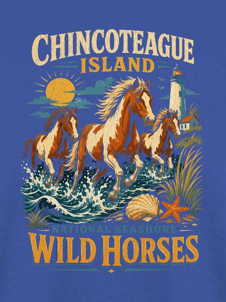 Chincoteague Wildpferde am Leuchtturm
