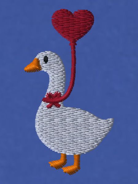 Gans mit Herzluftballon bestickt