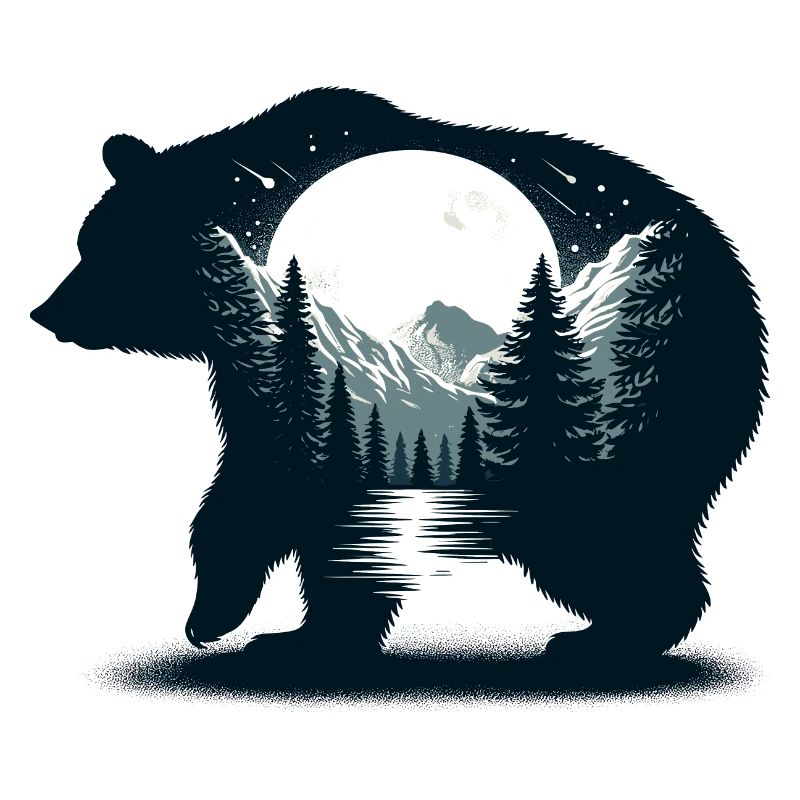Ours Silhouette Wilderness Pleine Lune Nuit