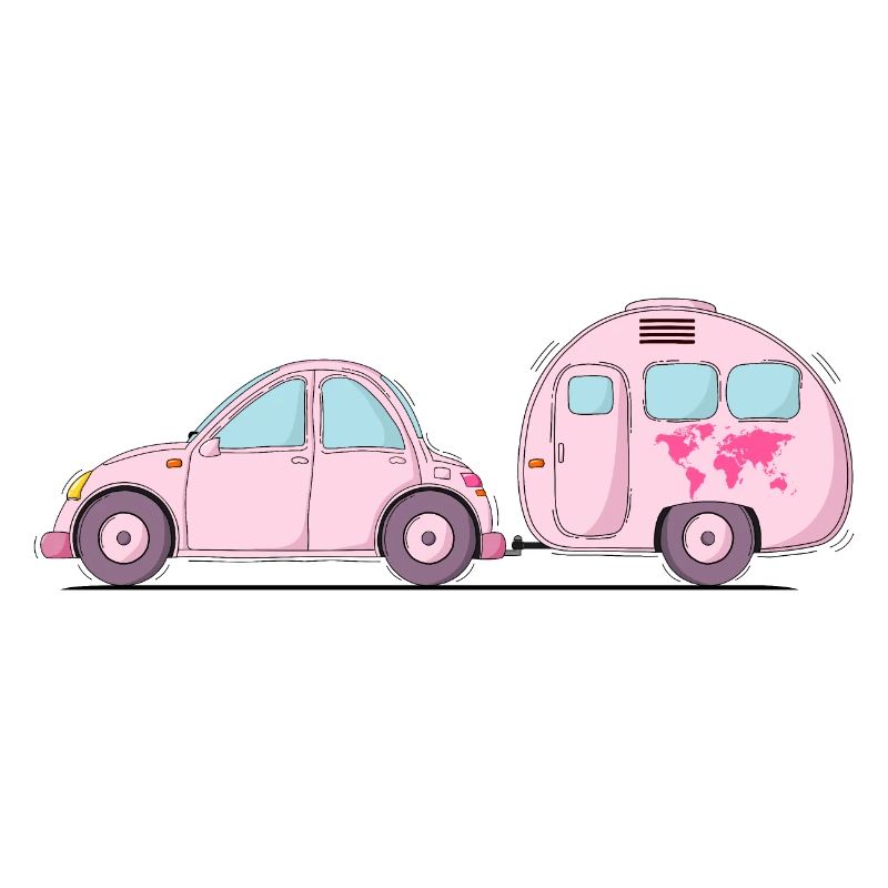 Auto mit Wohnwagen Rosa