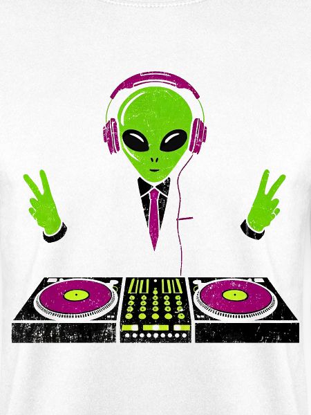 Außerirdischer DJ mit Neon-Kopfhörern
