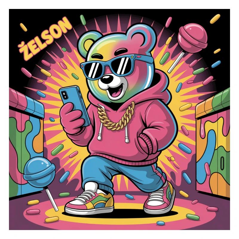 Bunter Bär Rapper Illustration