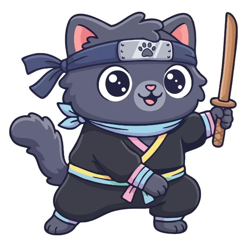 Ninja-Katze im Samurai-Outfit